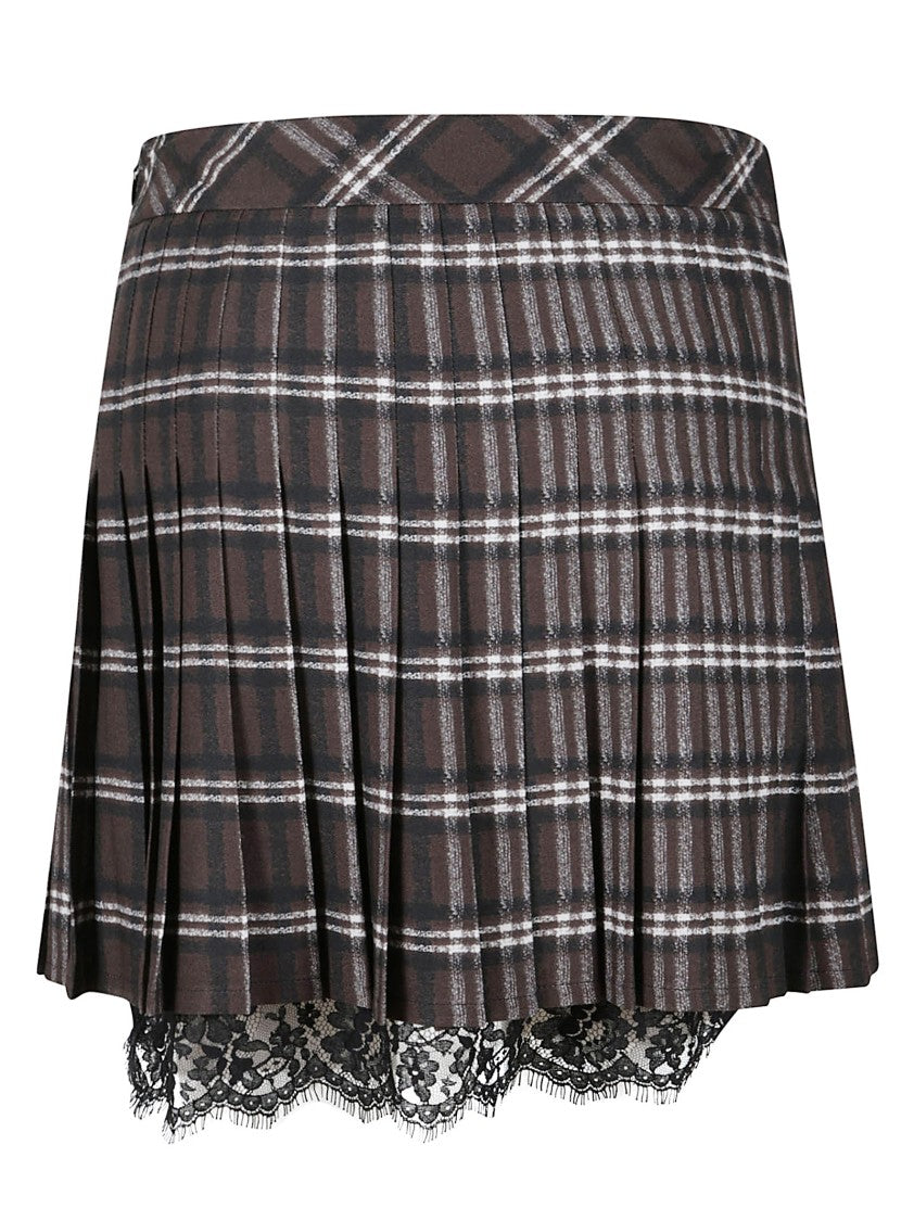 Ermanno Firenze Brown Plaid Mini Skirt With Pleated Detailing