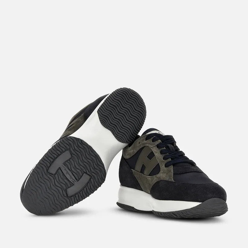 Hogan Dark Suede Fabric Logo Low-Top Sneakers