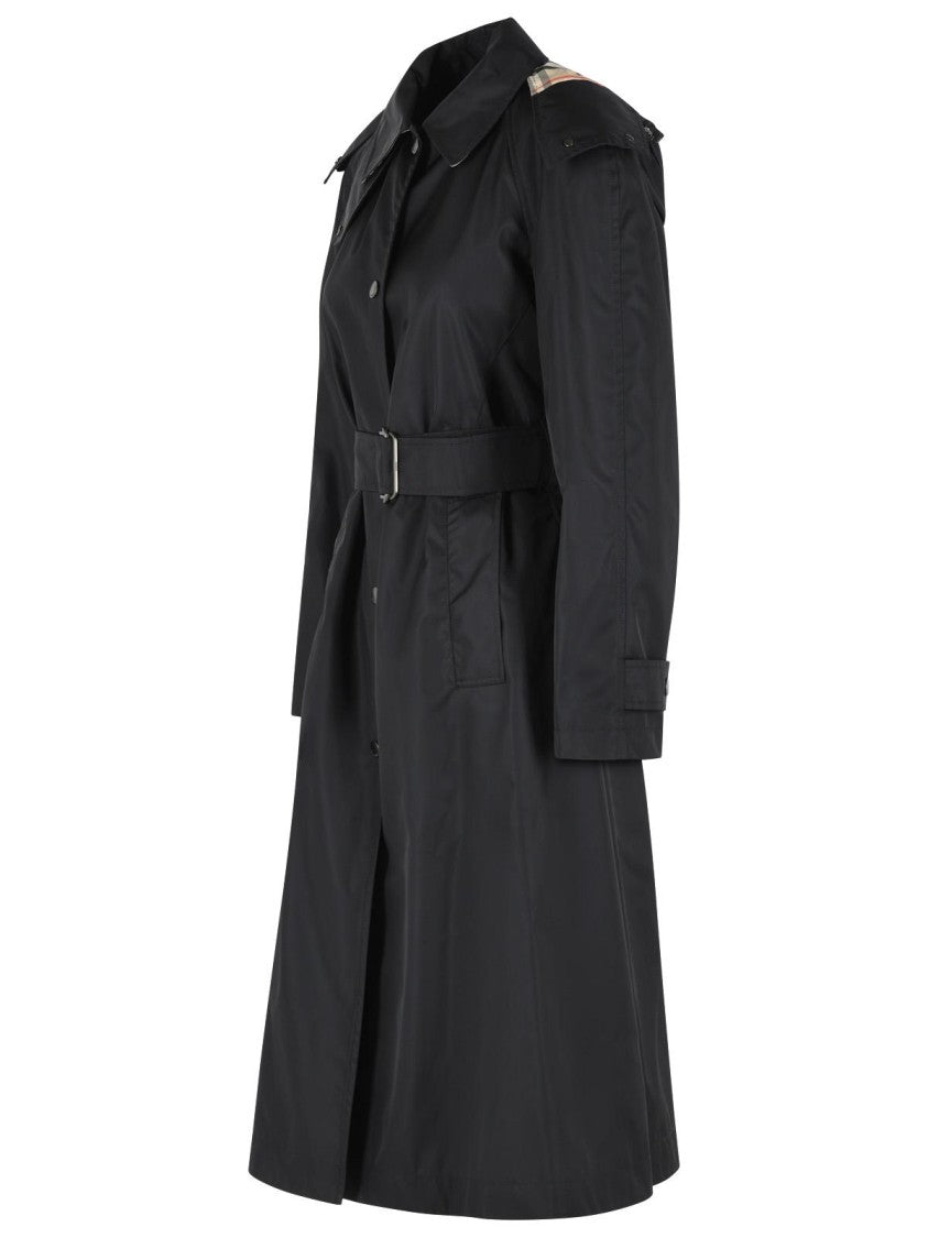 Burberry Long Car Coat With Black Nylon Hood