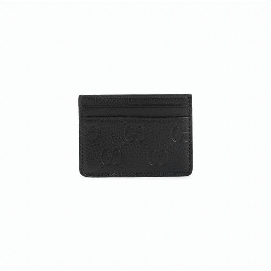 Gucci Textured Calf Leather Card Wallet With Embossed Pattern
