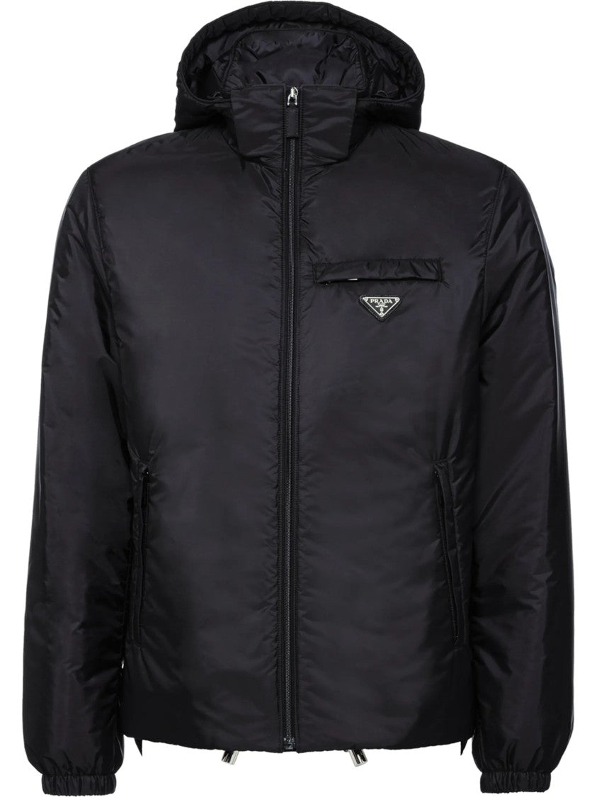 Prada Hooded Padded Jacket With Matte Finish And Logo Detail