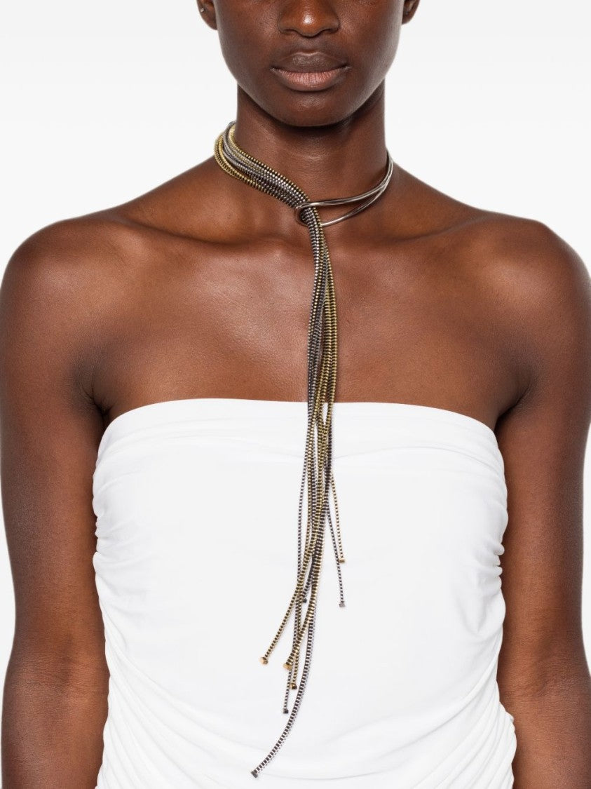Jean Paul Gaultier Gold Black Intertwined Silk Nylon Asymmetrical Necklace