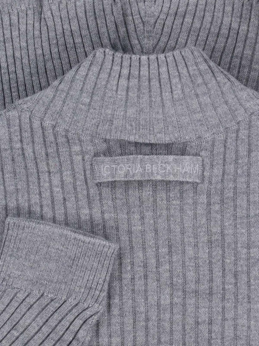 Victoria Beckham Fitted Ribbed Knit Sweater With Subtle V-Neckline