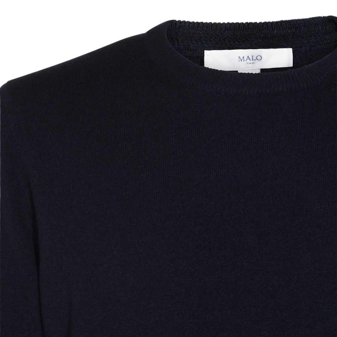 Malo Fine Knit Black Crew Neck Sweater With Ribbed Details