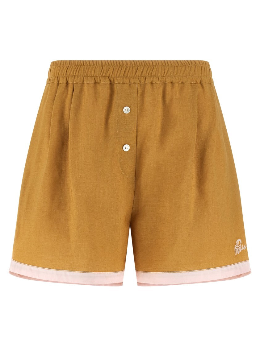 Marni Boxer-Style Linen Shorts With Elastic Waistband