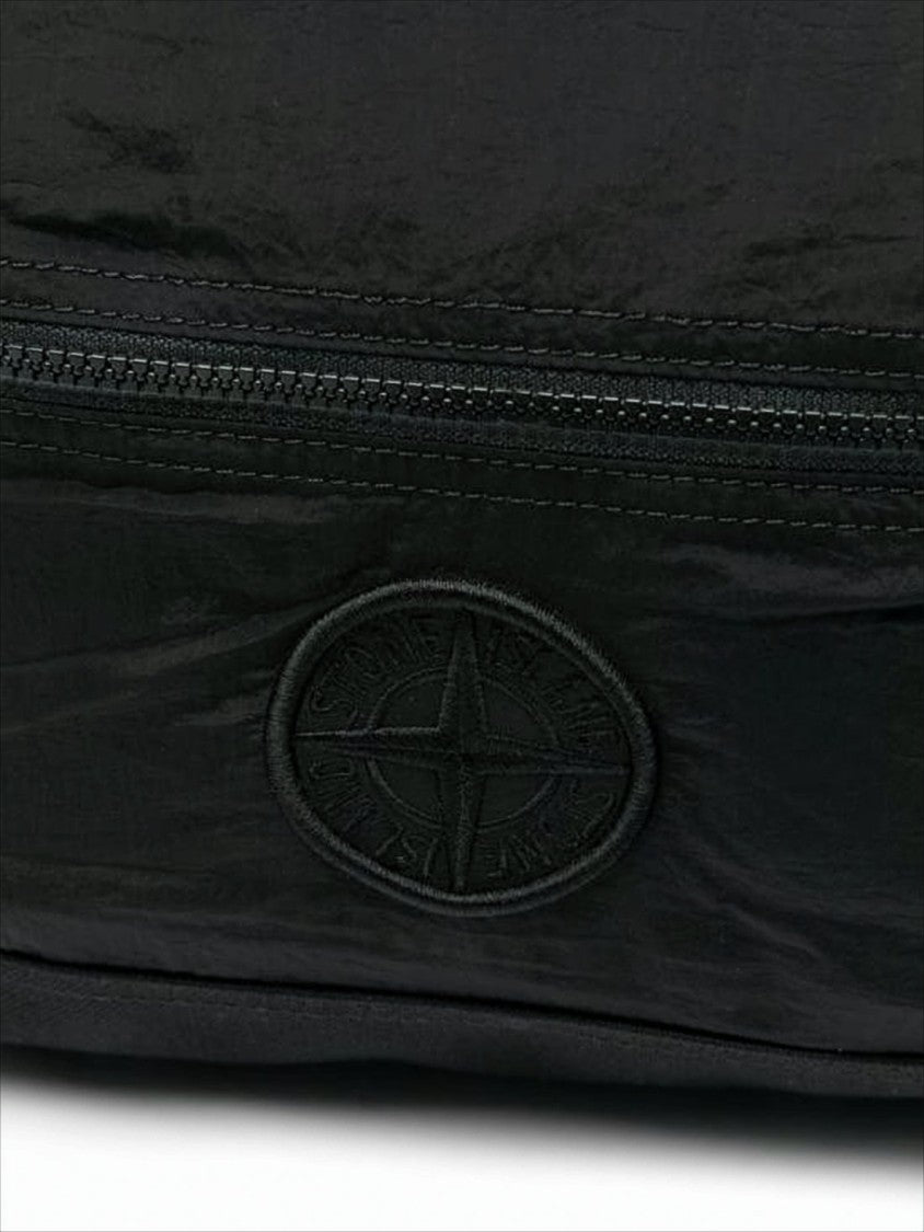 Stone Island Minimalist Black Nylon Backpack With Iconic Logo