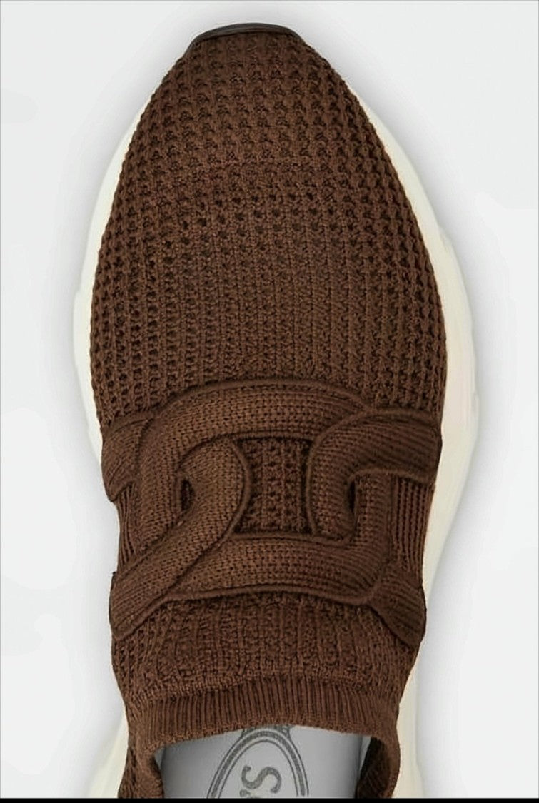 Tod's Sporty Brown Knitted Sneakers With Rubber Sole