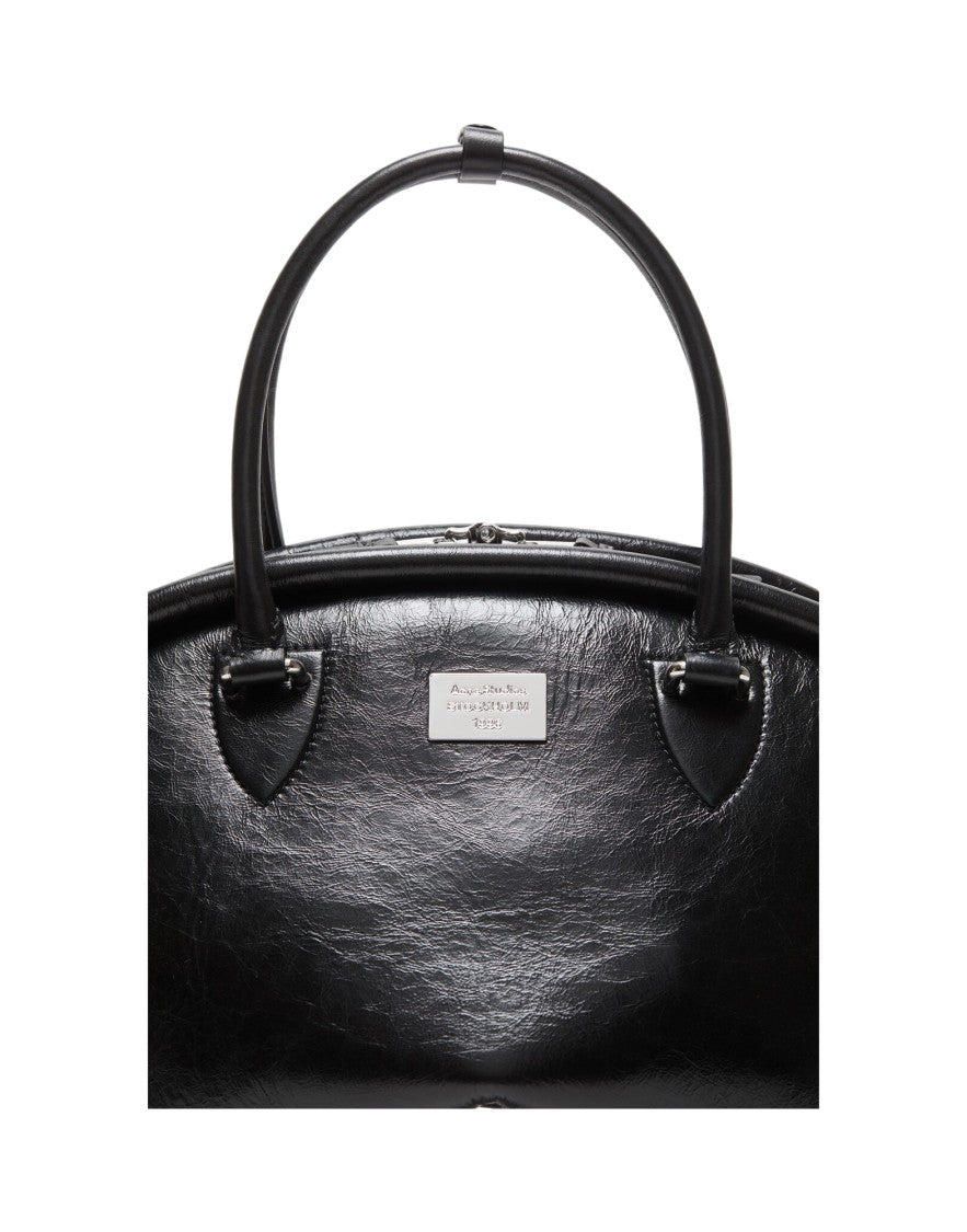 Acne Studios Black Leather Bowl-Shaped Handbag With Secure Closure