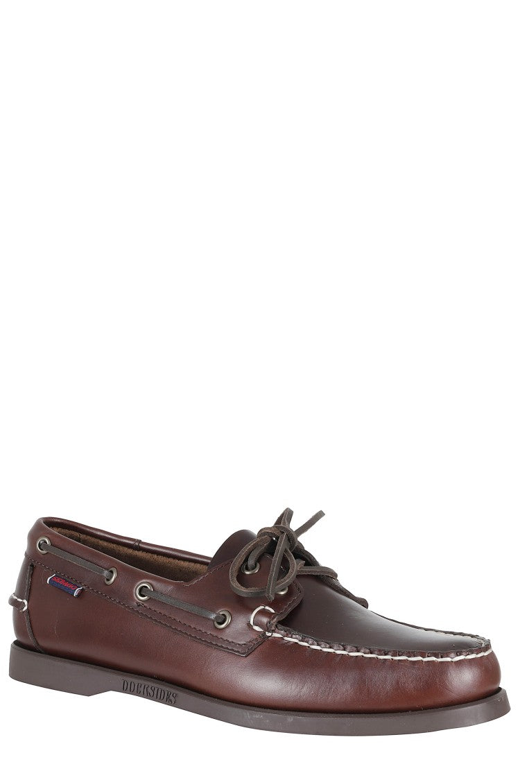 Sebago Brown Portland Waxed Square Laces Leather Boat Shoes