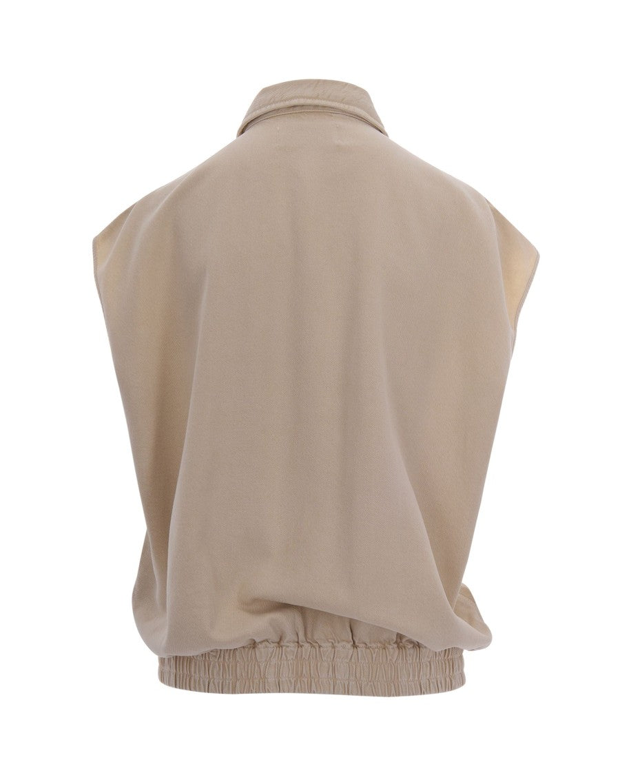 Icon Denim Sleeveless Denim Gilet With Elasticated Hem And Metallic Snap Buttons