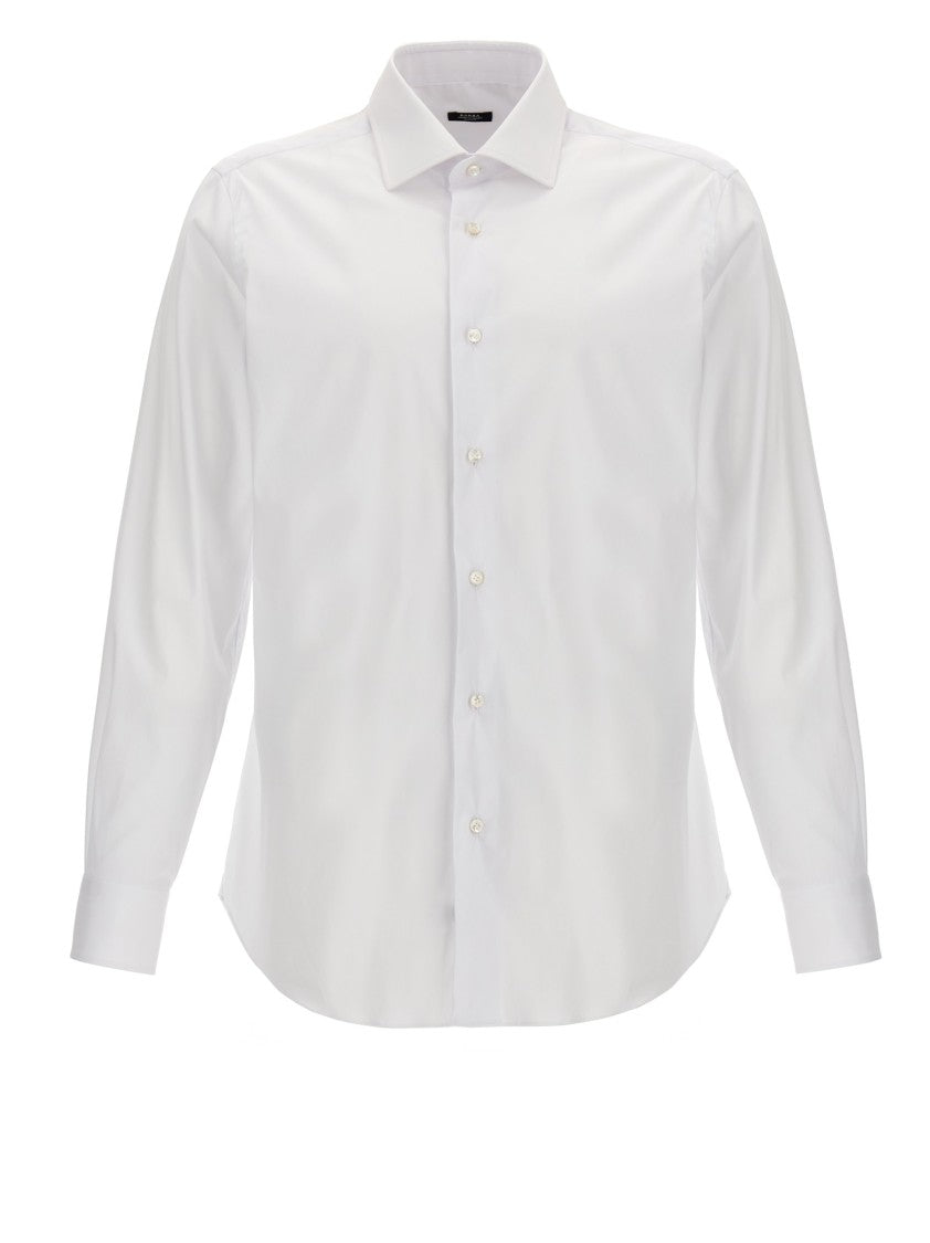 Barba White Stretch Cotton Blend Poplin Shirt
