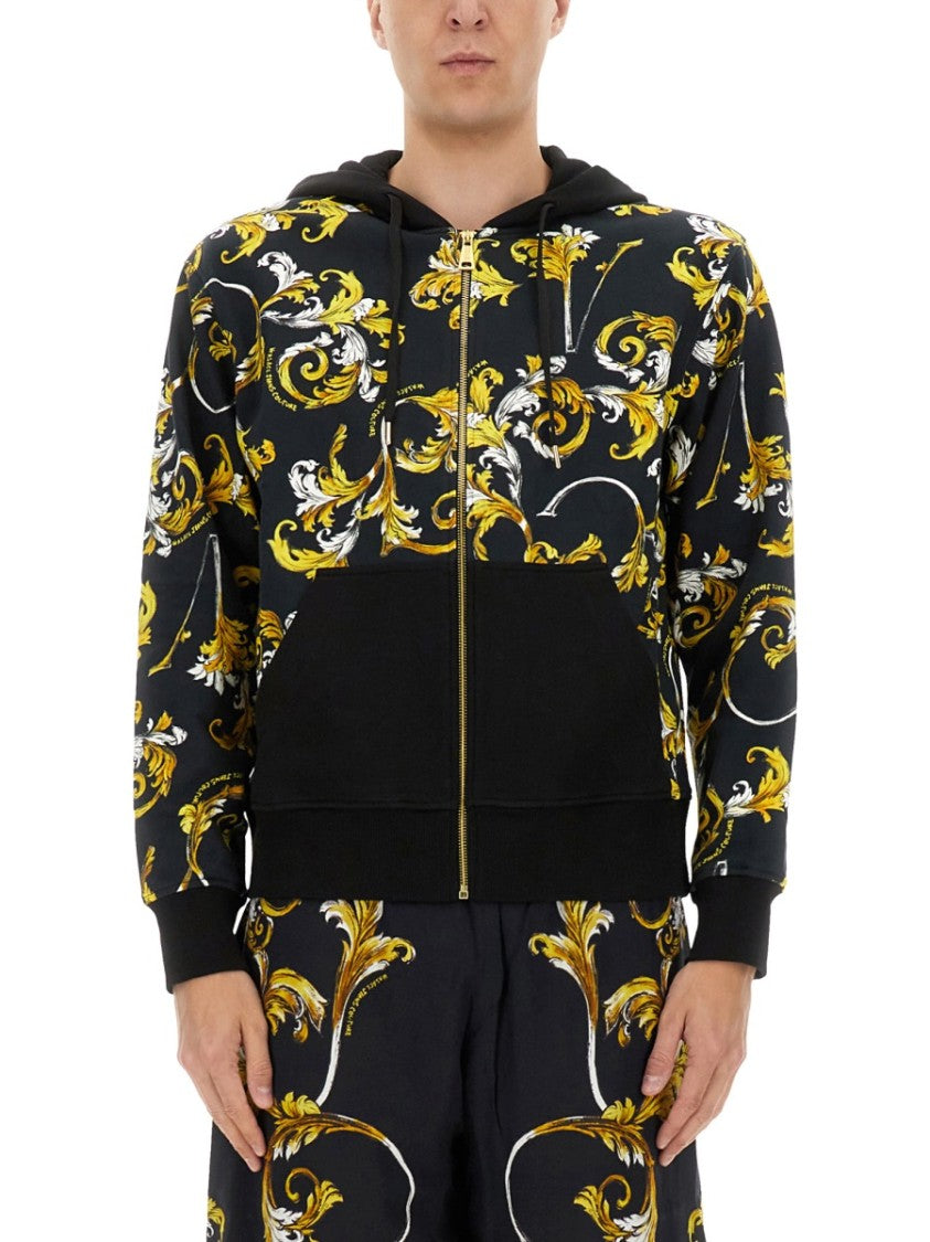 Versace Jeans Couture Floral Patterned Hoodie With Contrasting Black Accents