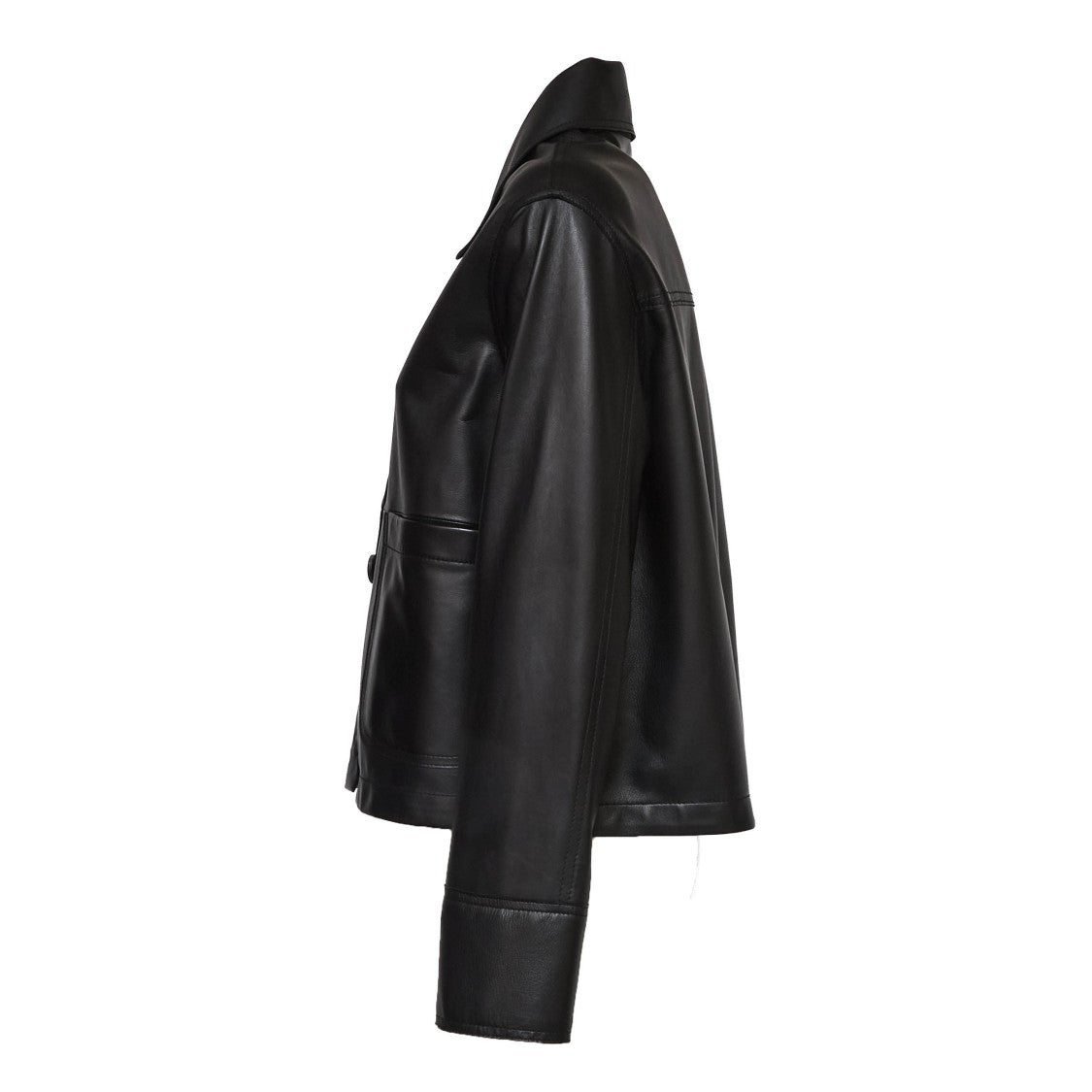 Sword Leather Button Up Collared Leather Jacket