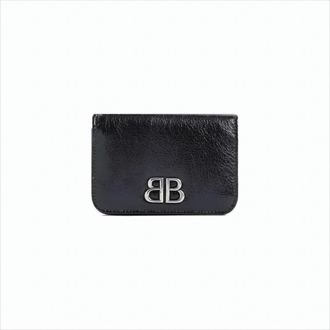 Balenciaga Lambskin Leather Compact Wallet With Metallic Logo