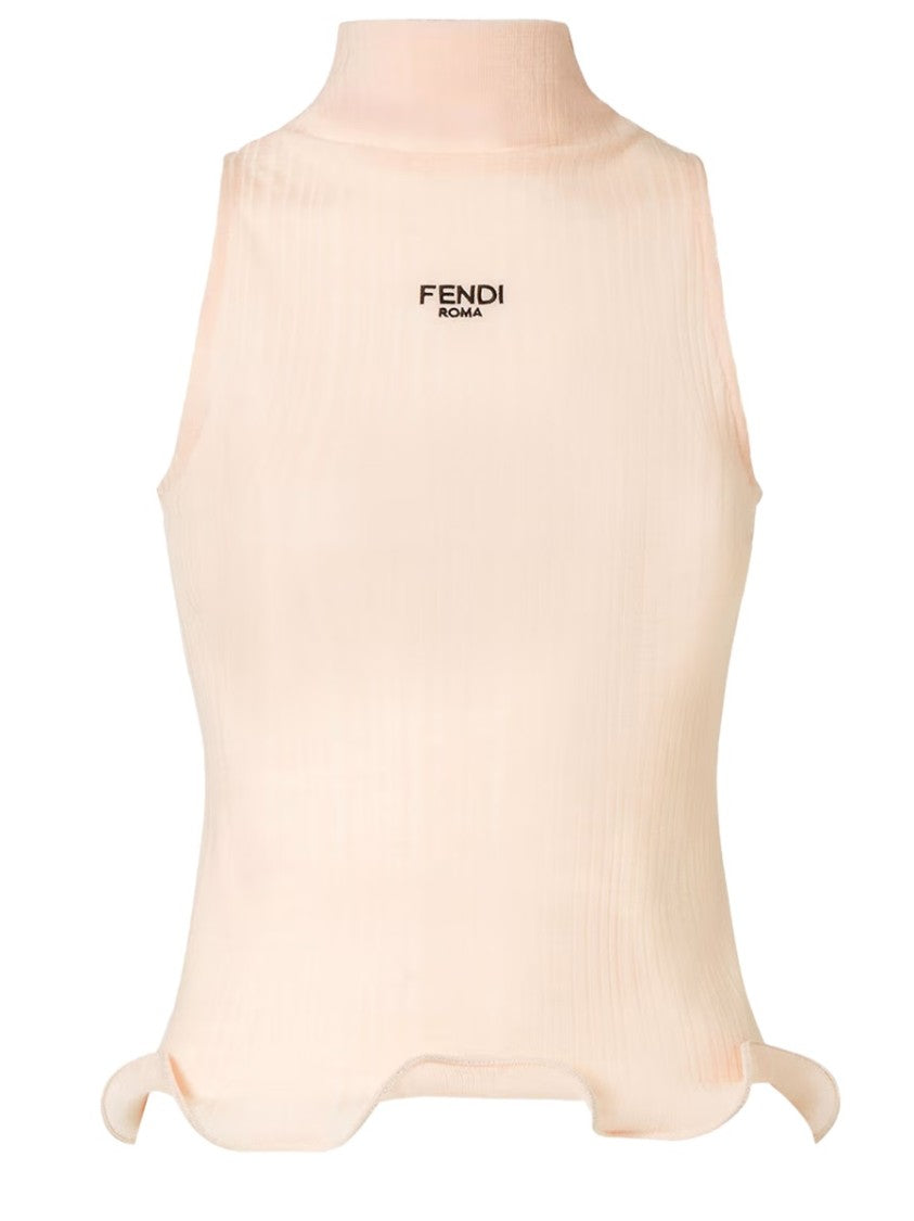 Fendi Virgin Wool Ribbed Knit Top