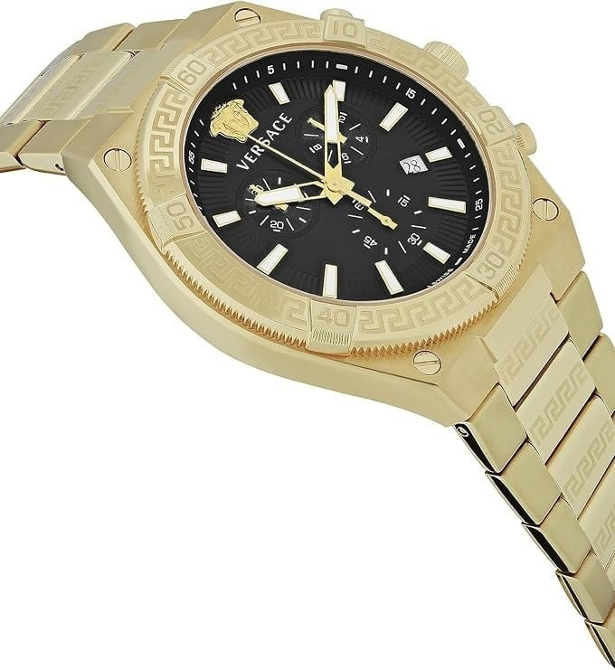 Versace Chronograph Watch With Gold-Tone Stainless Steel Case And Black Dial