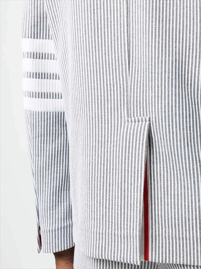 Thom Browne Seersucker Stripe Tailored Jacket With Four-Bar Accent