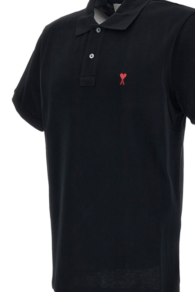 Ami Paris Polo Shirt With Signature Red Ami De Cœur Embroidery