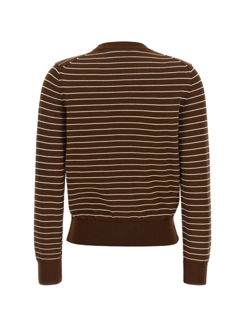 A.P.C. Brown Horizontal Striped Crew Neck Knit Sweater