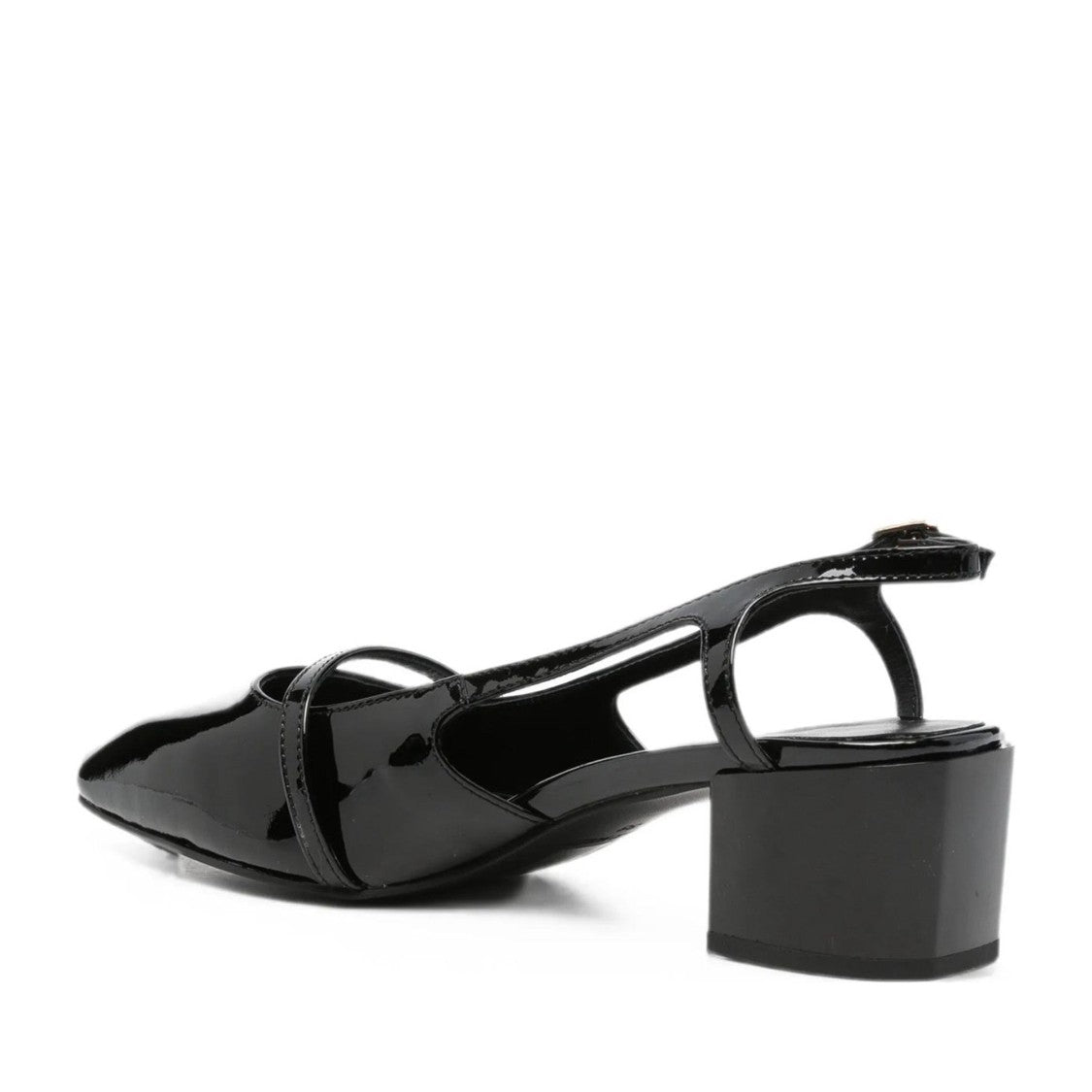 Sergio Moretti Black Elegant Mid-Height Block Heel Patent Leather Dress Flats