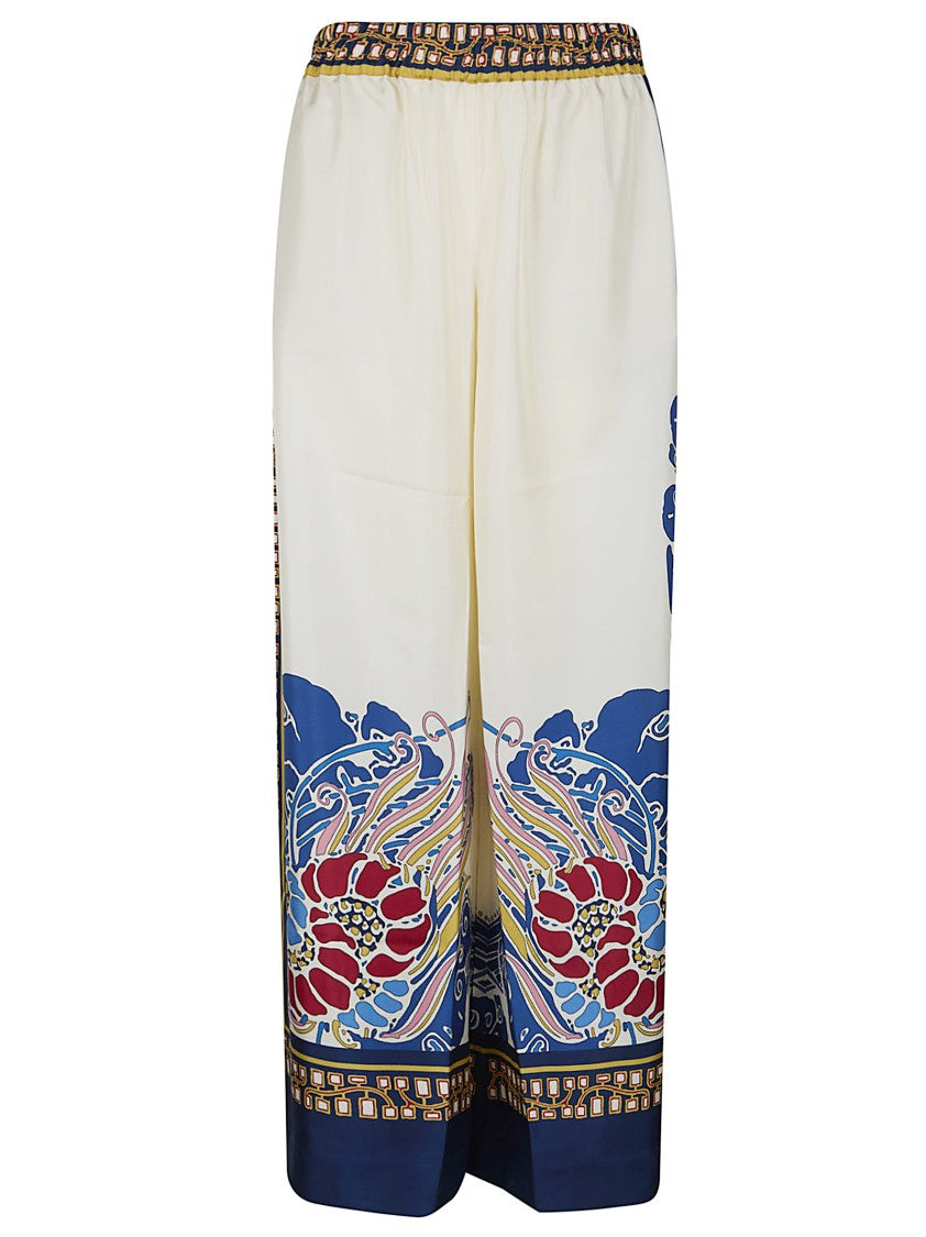 La Double J Wide-Leg Silk Trousers With Ornamental Detailing