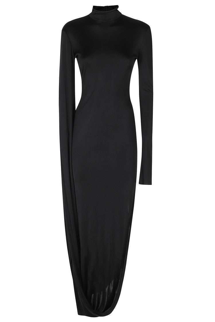Giuseppe Di Morabito Black High-Neck Draped Viscose Midi Dress