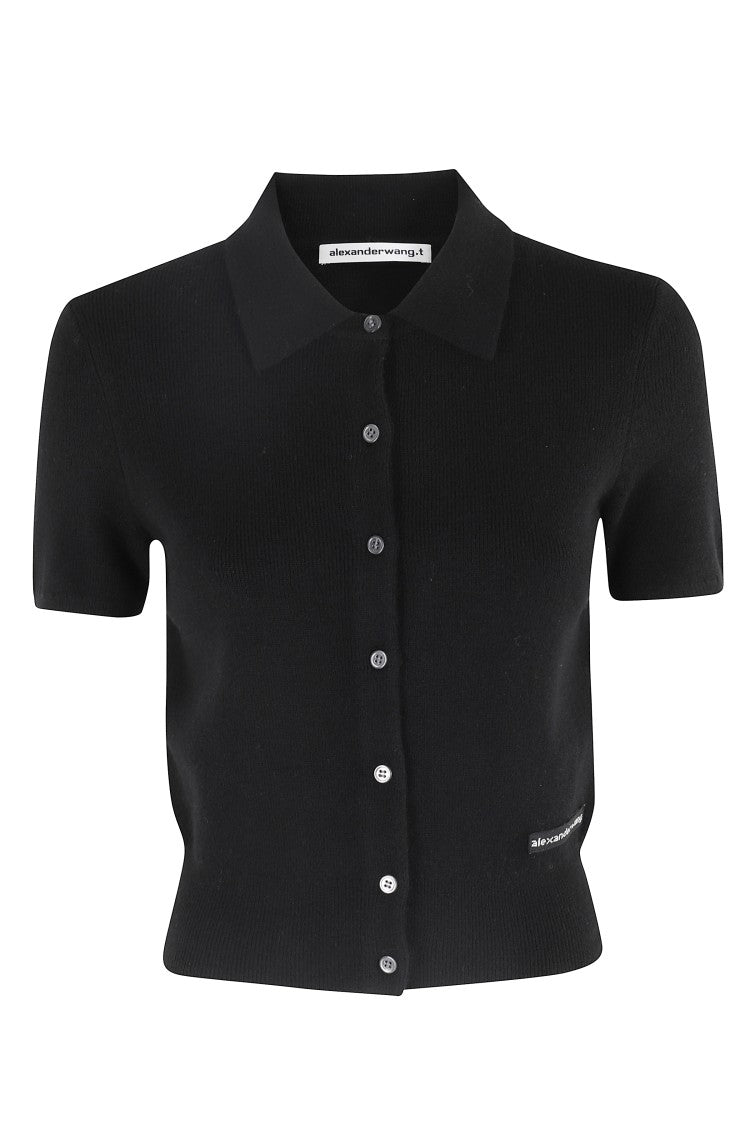 T By Alexander Wang Short-Sleeve Cardigan With Classic Collar And Button Closure