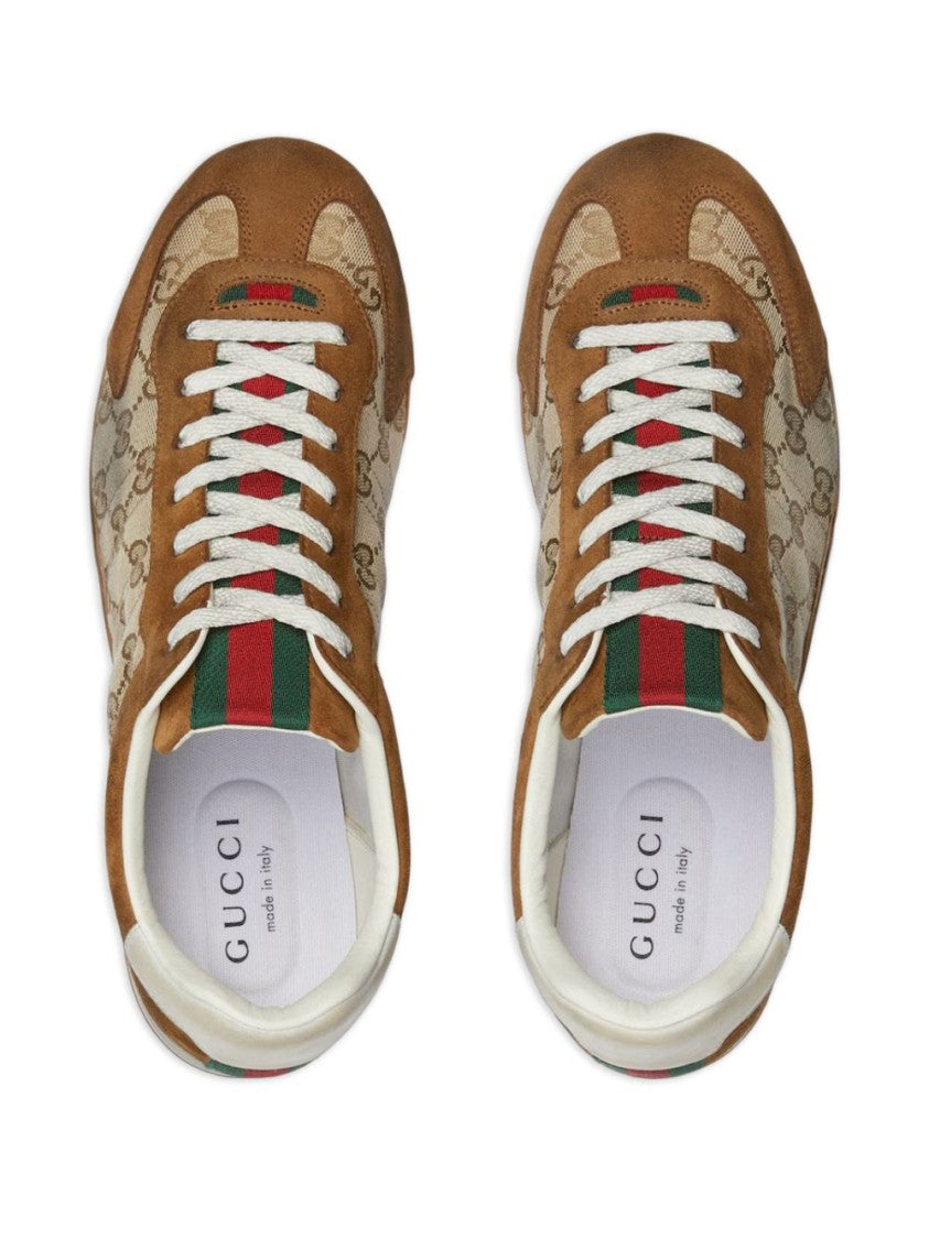 Gucci Monogram-Patterned Suede And Fabric Flat Shoes