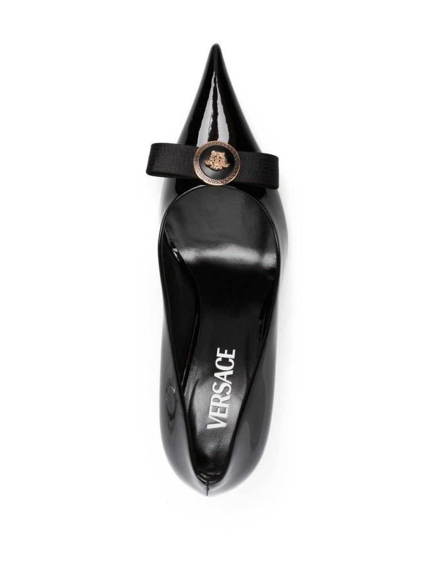 Versace Black Patent Leather Pumps With Ribbon Bow