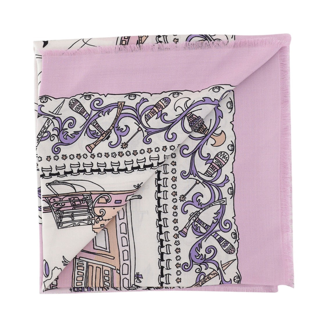 Salvatore Ferragamo Pink Patterned Silk-Wool Blend Scarf