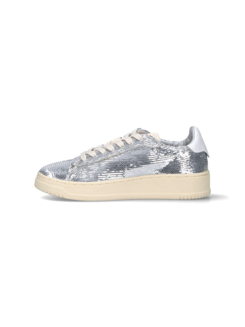Autry Low-Top Sneakers With Shimmering Silver Fabric