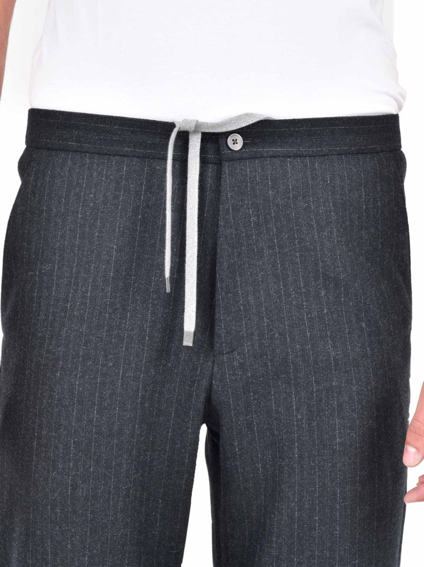 Boglioli Slim-Fit Grey Pinstriped Trousers With Elasticated Waistband