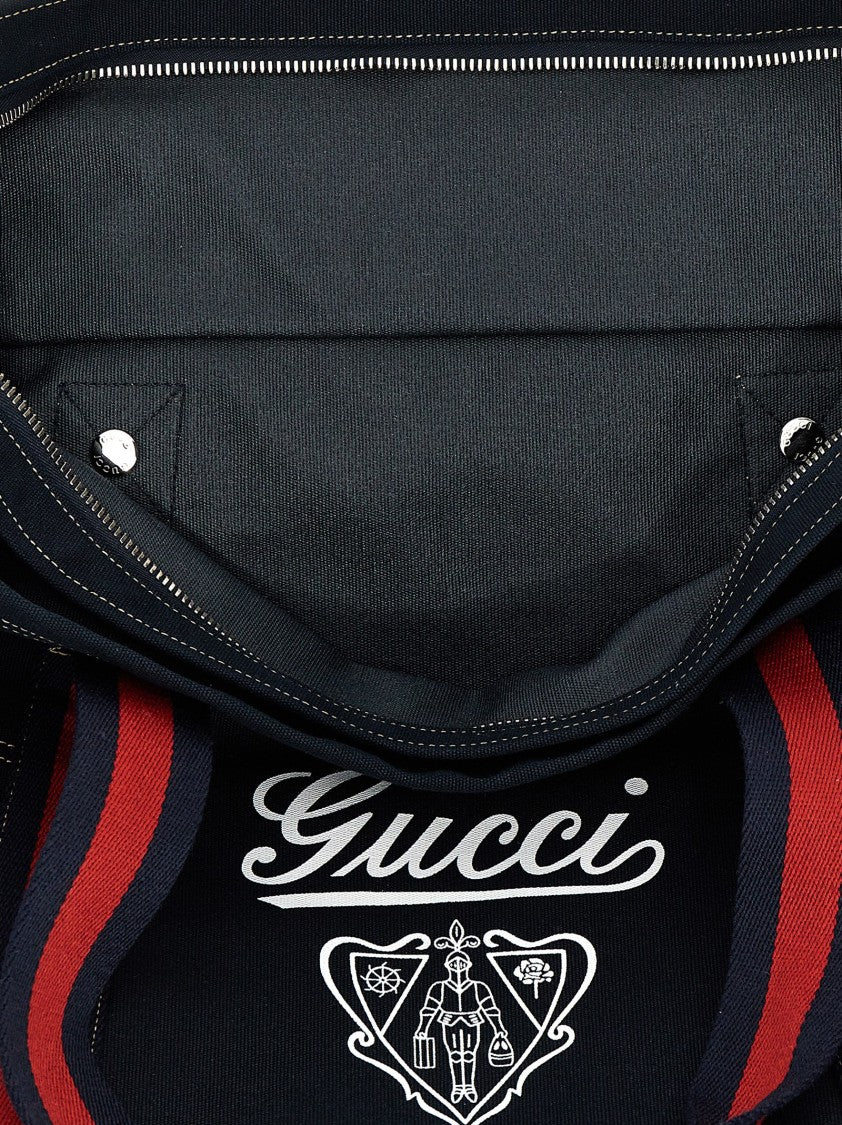 Gucci Structured Cotton Tote With Leather Accents