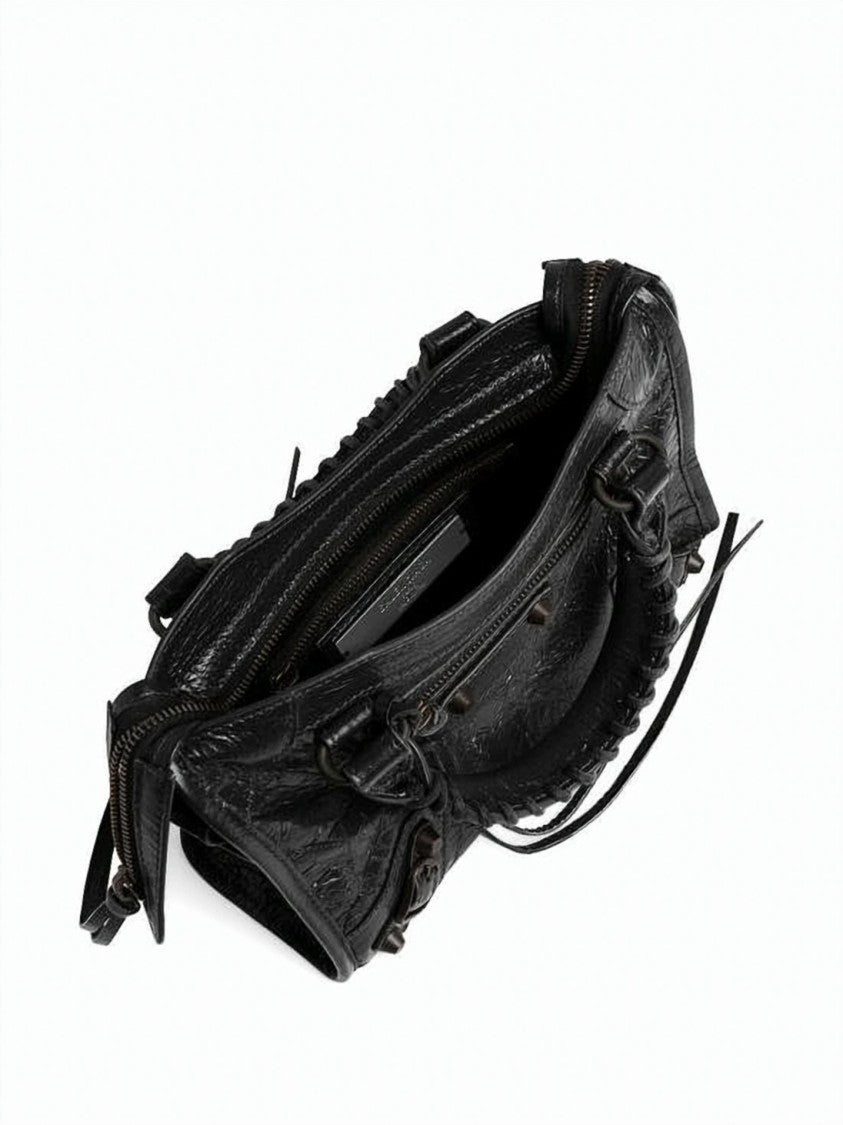 Balenciaga Rectangular Textured Leather Shoulder Bag With Zipper Accents