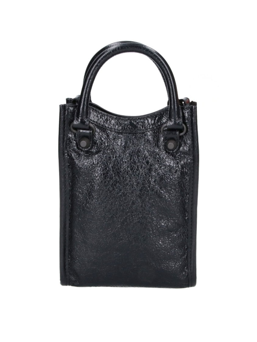 Balenciaga Black Le City Lambskin Leather Phone Tote Bag