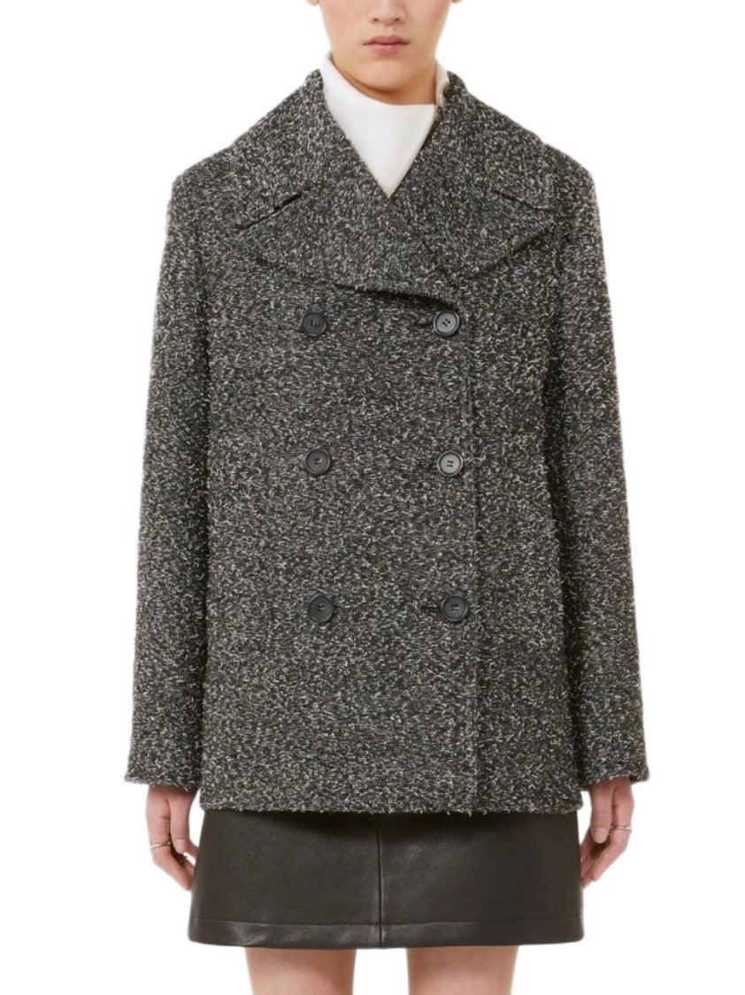 Sportmax Donegal Wool Blend Oversized Peacoat With Pointed Notch Lapel