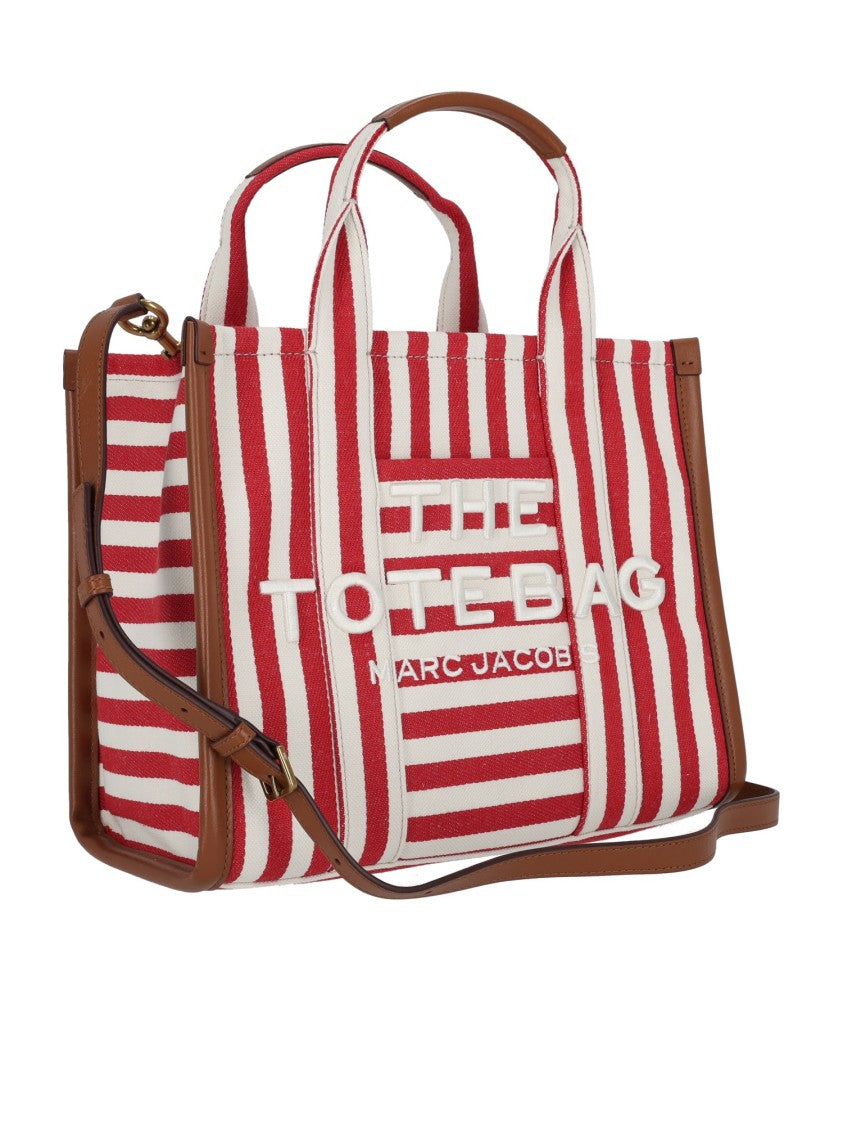 Marc Jacobs Red White Striped Medium Canvas Tote Bag