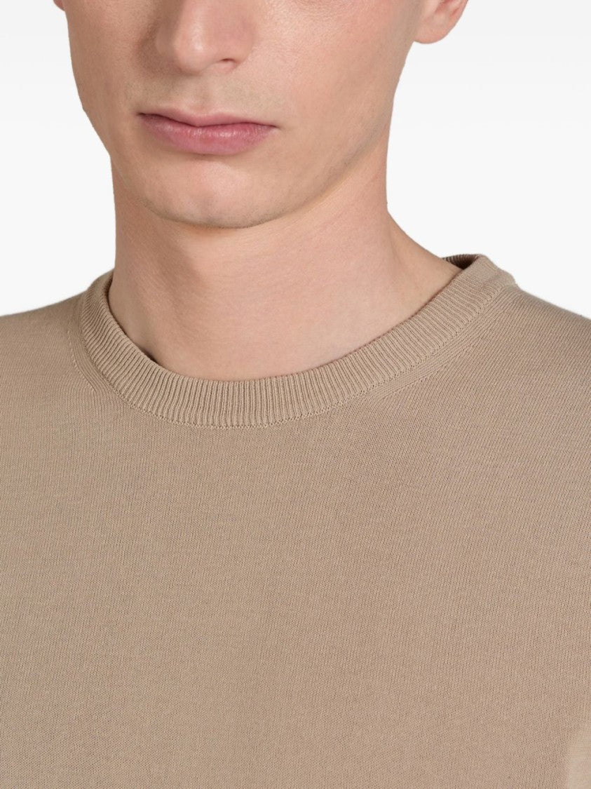 Zanone Ribbed Knit Beige Sweater With Crew Neck And Long Sleeves