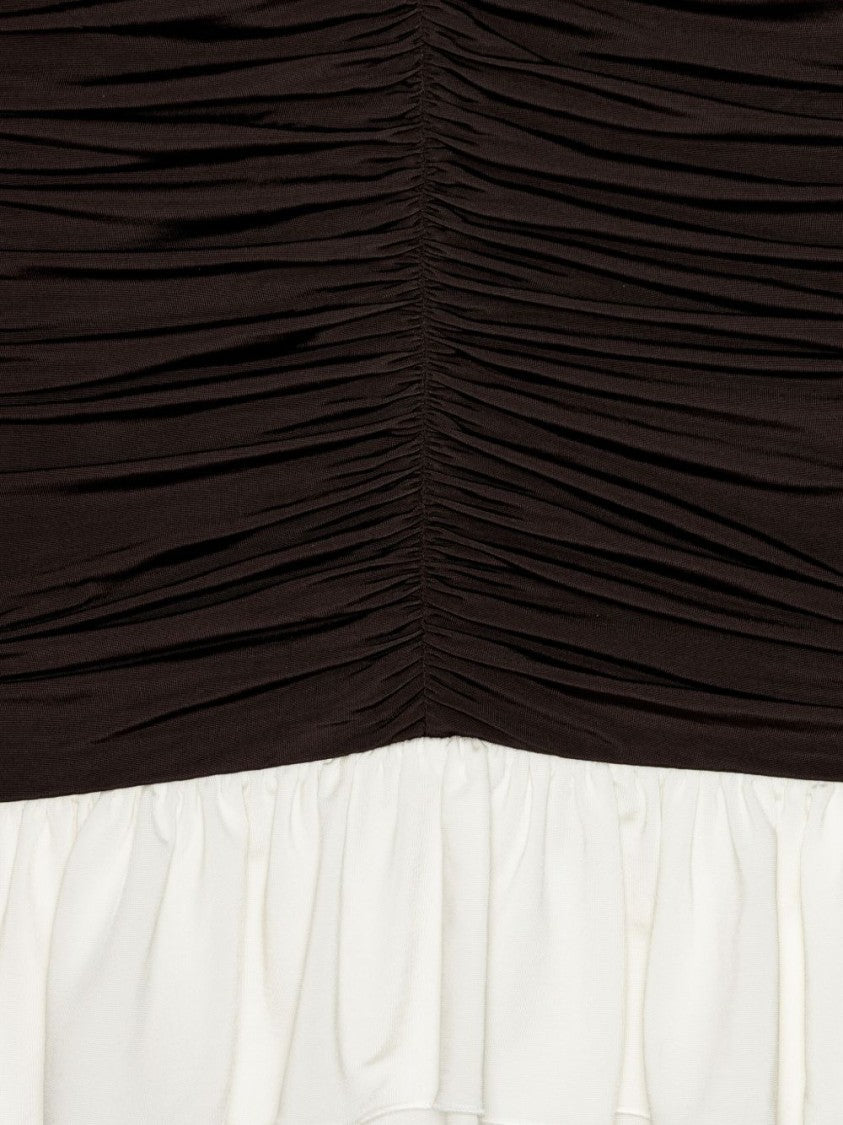 Rotate Ruched Brown And White Mini Dress