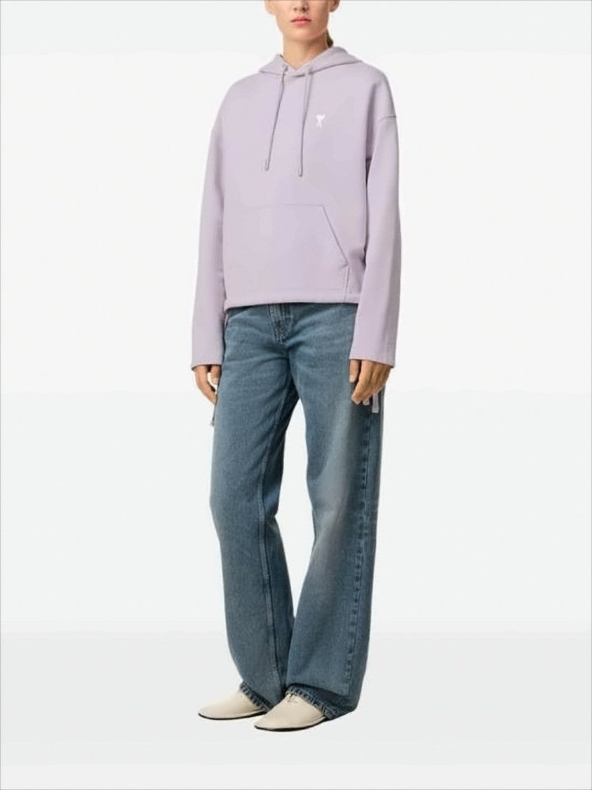 Ami Cropped Lilac Hoodie With Drawstring And Adjustable Ties