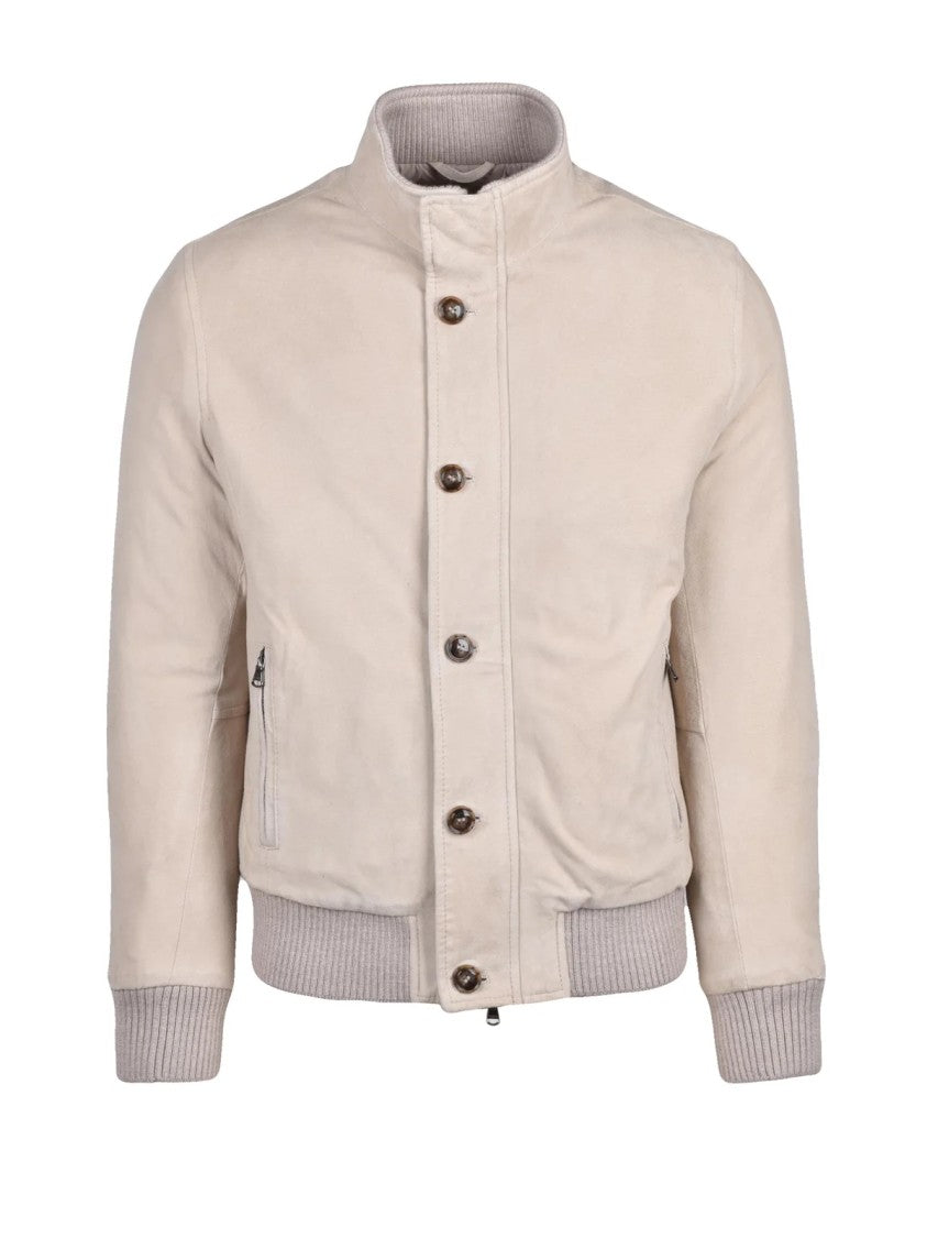 Barba Napoli Beige Suede Jacket With Zip Closure And Ribbed Details