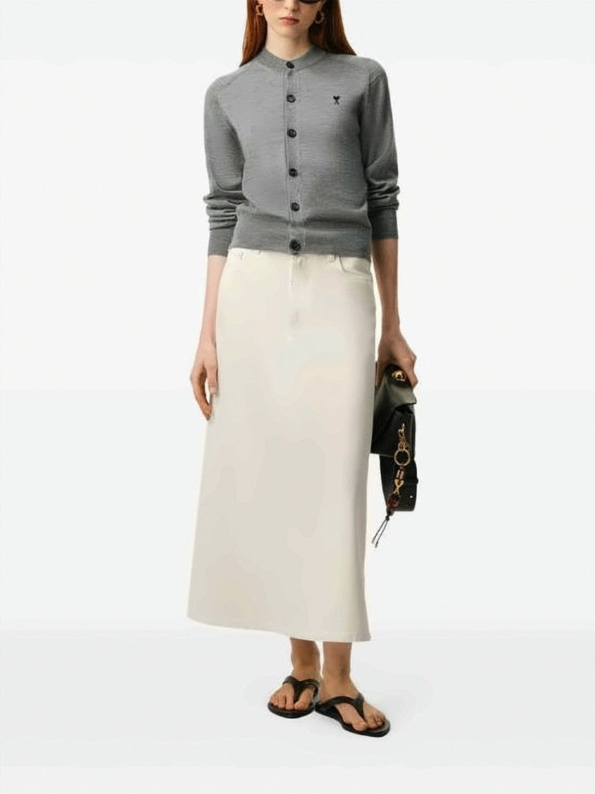 Ami Paris Crew Neck Wool Cardigan With Ribbed Details