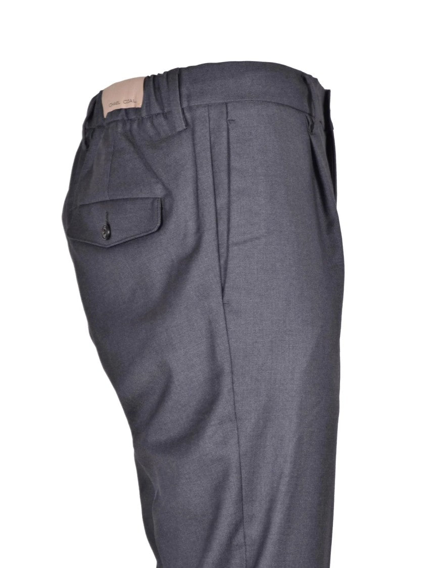 Michael Coal Tailored Grey Trousers With Elastic Waistband And Classic Straight Leg