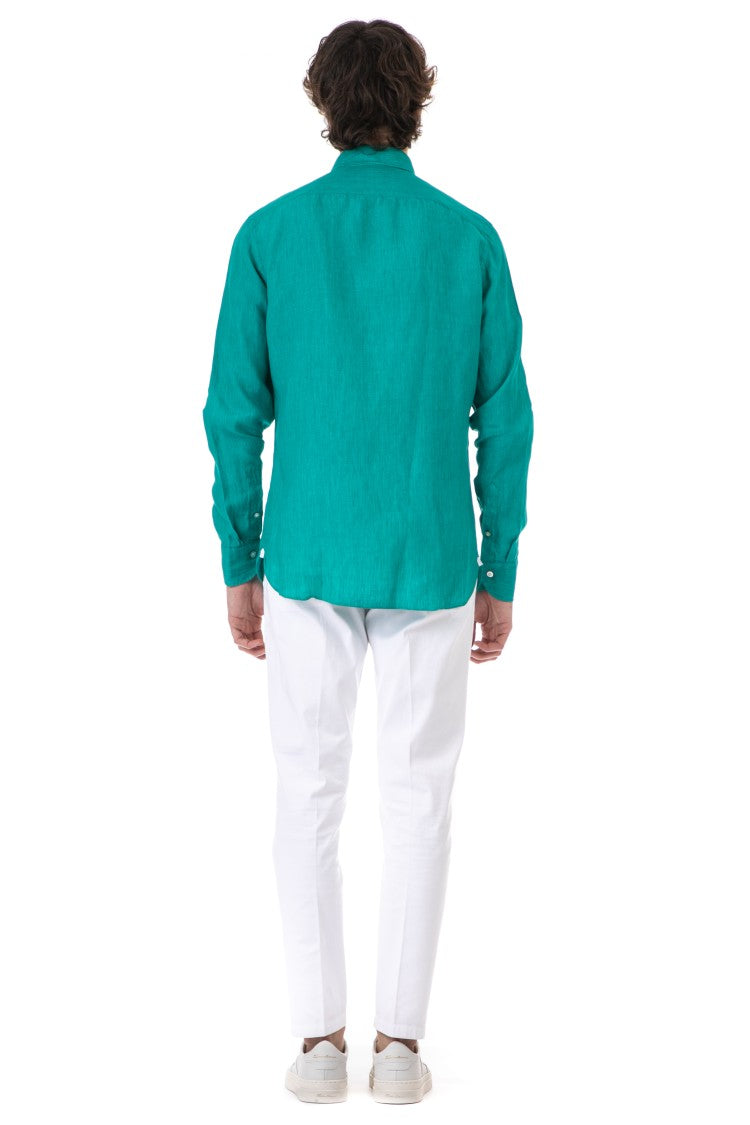 Borriello Pure Linen Long-Sleeve Shirt With Mother-Of-Pearl Buttons