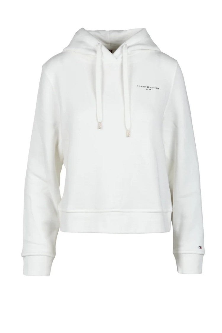Tommy Hilfiger White Cropped Hooded Sweatshirt