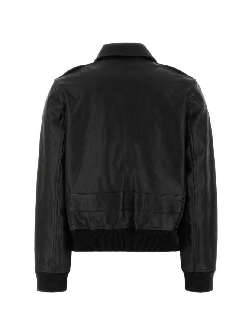 A.P.C. Cropped Black Leather Classic Collar Jacket