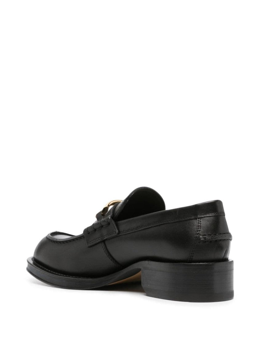 Lanvin Buckled Black Leather Loafers