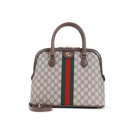 Gucci Structured Canvas Tote With Monogram Design And Leather Accents