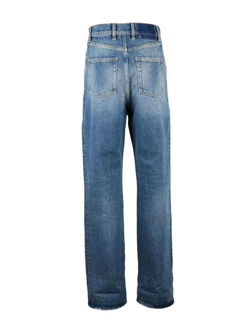 Golden Goose Kim Long Leg Blue Denim Jeans With Structured Fit