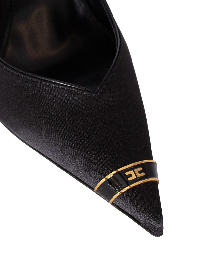 Elisabetta Franchi High-Heeled Satin Finish Pumps With Gold Accents